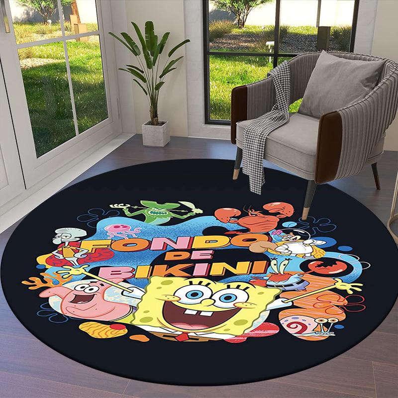 1pc Bikini Bottom Characters Round Carpet, Made of Polyester,Perfect for Decorating Office Chairs, Living Rooms,fplt107