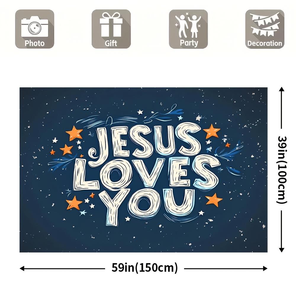 1 Piece, Religious Party Background - Love You Banner with Stars, Navy Blue and Gold Christian Decoration