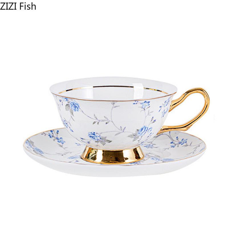 Gold-plated Flowers Pattern Ceramic Cup&saucer Dining Table Coffee Cup Milk Mugs Afternoon Tea Teacup Fruit Juice Container