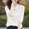 Spring/Summer Wool Knit Qipao Collar Mid-Sleeve Jacquard Top