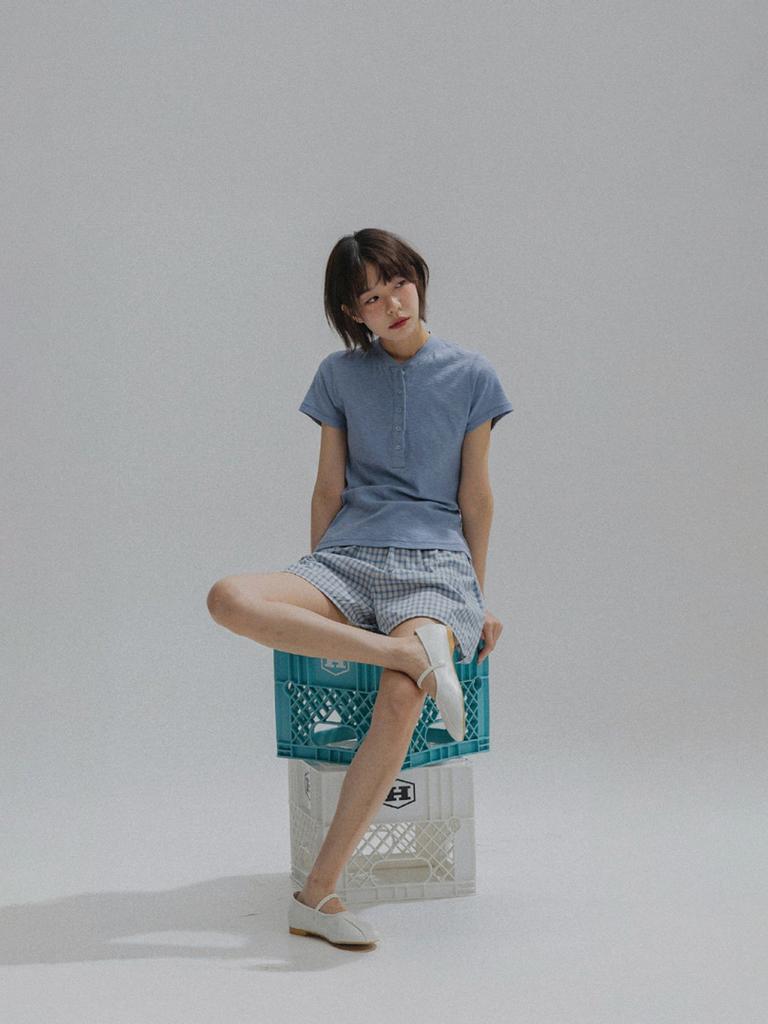Aenhacheu Henley Neck Cotton Tee_Blue