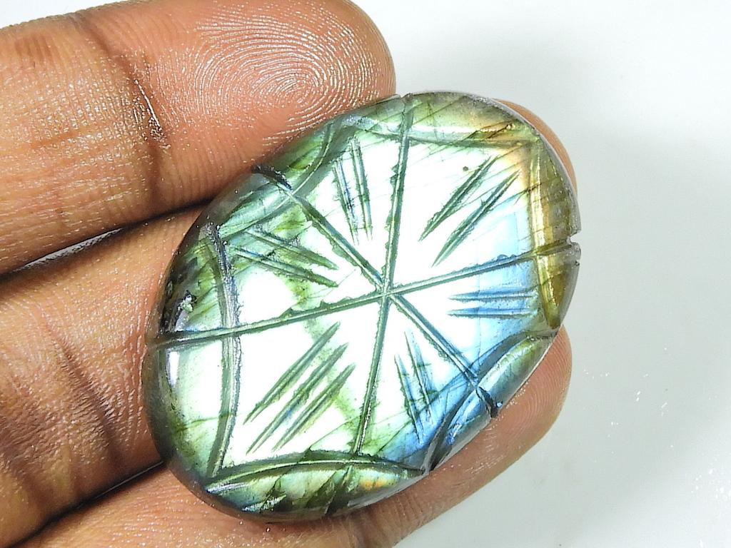 27X41MM Natural Labradorite Carving Oval Designer  Loose Gemstone 81Cts. SK-1354