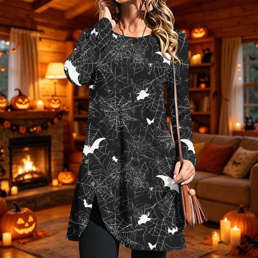Women's Fashion Casual Printed Long Sleeve Round Neck Dress