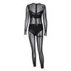 Tuta da donna sexy a rete con maniche lunghe, stile europeo-americano, trasparente