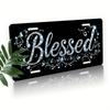 2D Flat, Informal License Plate, Decoration Solely, Car License Plate Cover And Frame, Shiny And Gorgeous "Blessed" Design, Wooden Decorative License 