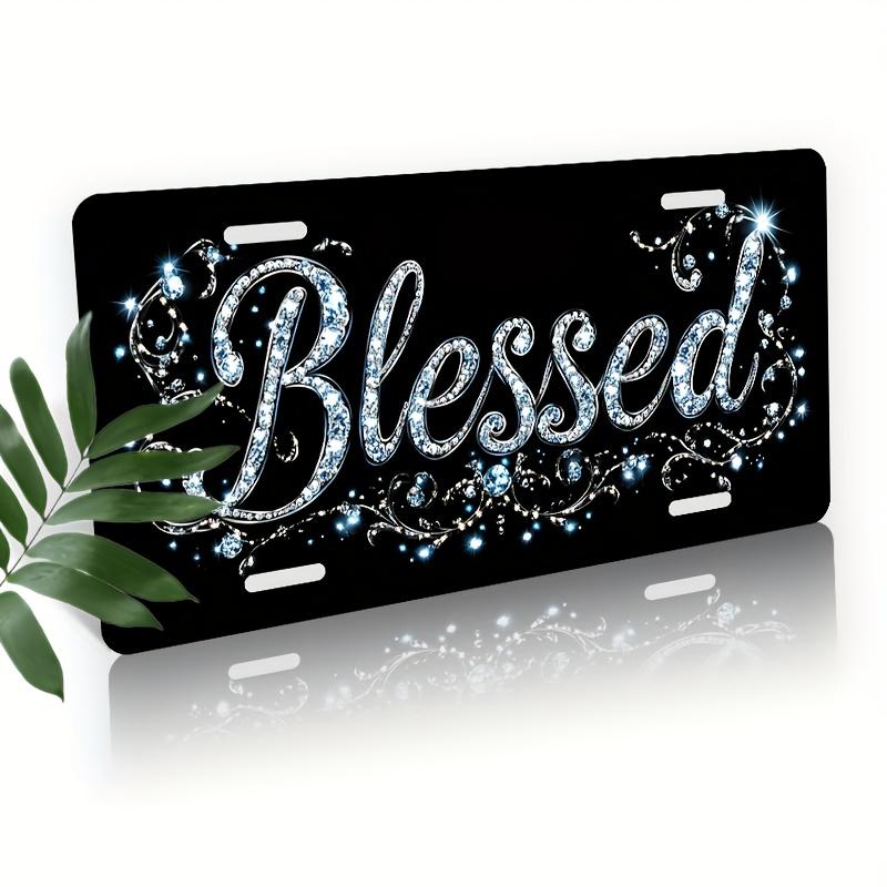 2D Flat, Informal License Plate, Decoration Solely, Car License Plate Cover And Frame, Shiny And Gorgeous "Blessed" Design, Wooden Decorative License