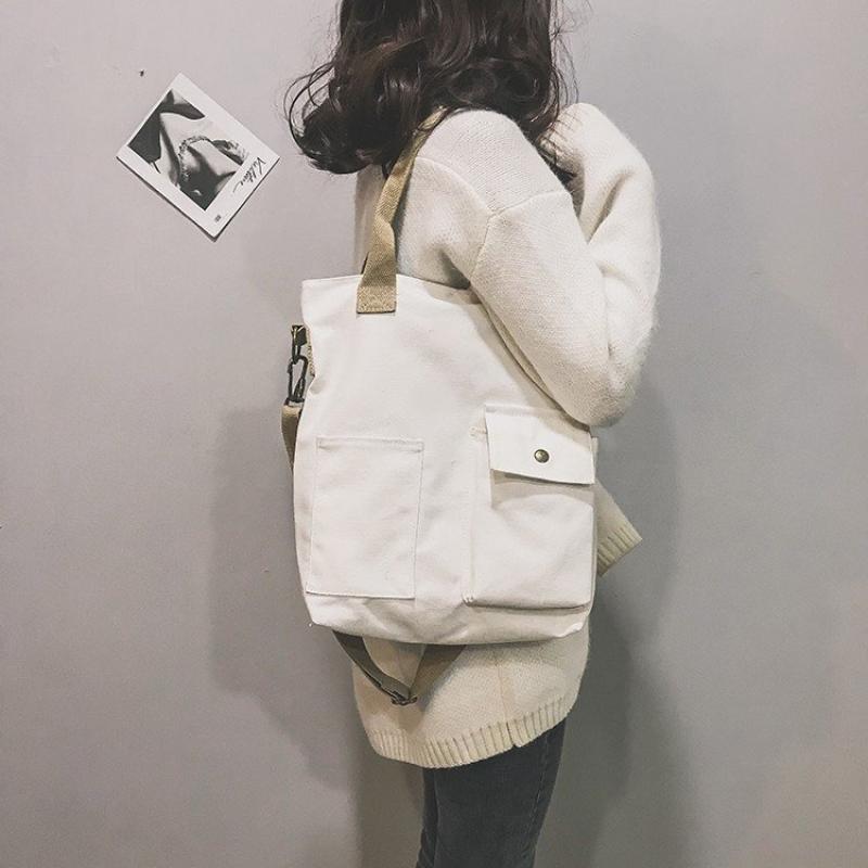 New Canvas Women Shoulder Bags for Girls Large Capacity Messenger Women's Handbags Solid Color Travel Female Crossbody Bag
