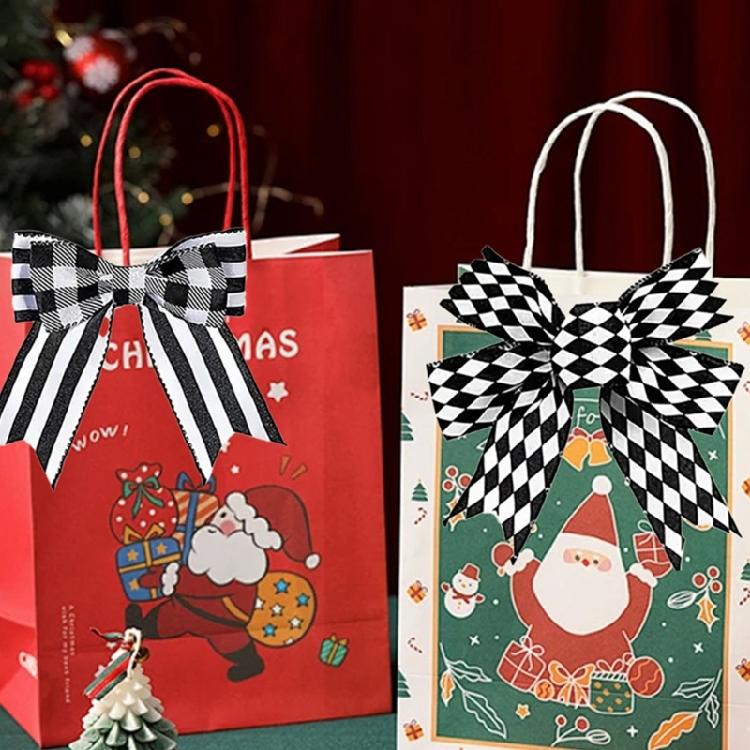 Crafting Ribbon For Holiday Decorations Gift Bowknot Christmas Tree Ornament Durable Polyester Fabric Black White Design