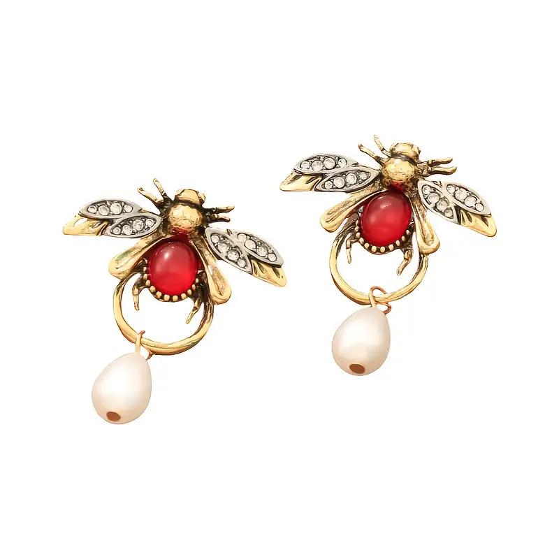 Retro Elegant Hypoallergenic Bee Pendant Earrings For Daily Wear Or Parties Perfect Valentine's Day Gift