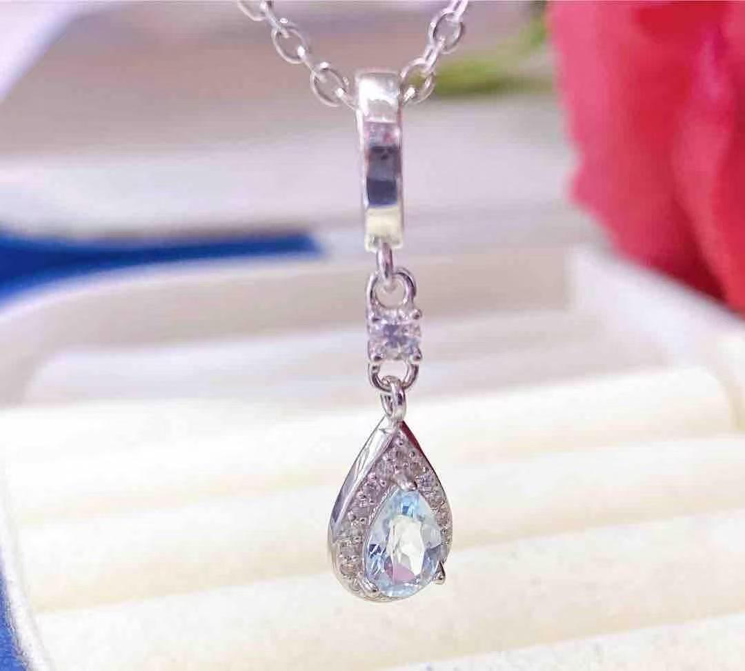 2026 Elegant Natural Blue Topaz Pendant, S925 Silver Inlay - Stylish, Simple Fashion Accessory for Women. 925 Silver