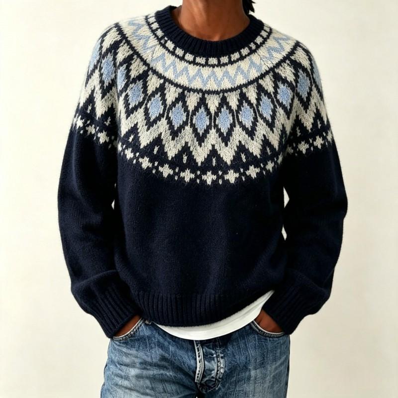 Womens Loose Fit Round Neck Fair Isle Knit Sweater Colorblock Pullover Fall Winter