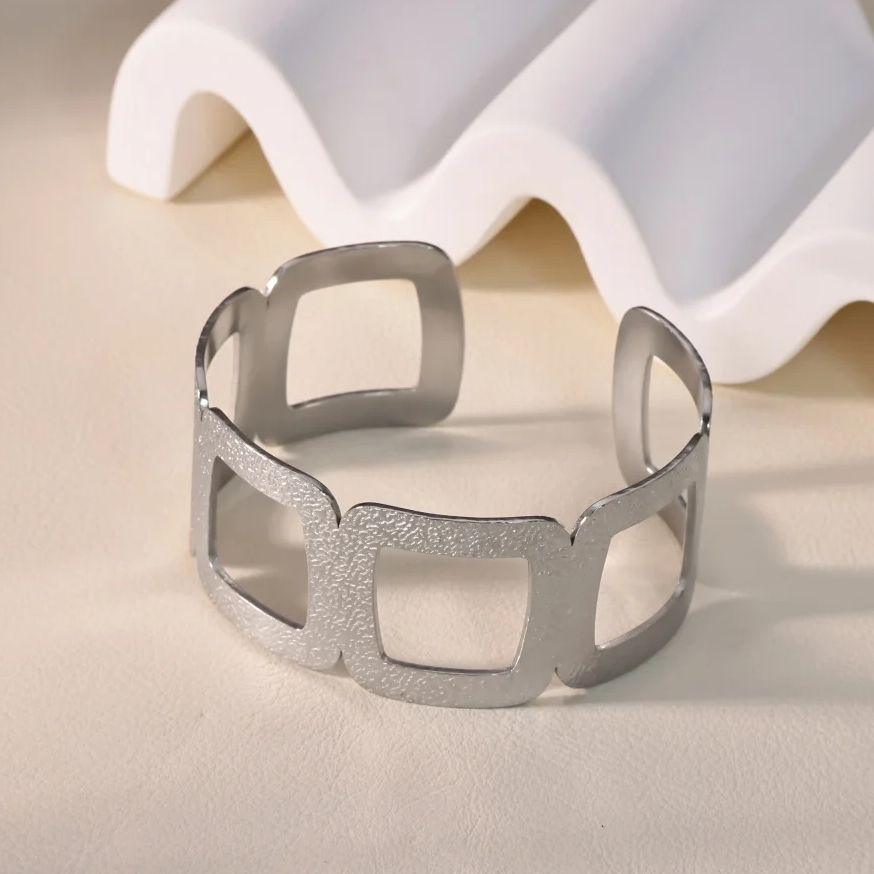 Modern Geometric Open Bangle for Women Stainless Steel Bangle Minimalist Silver Tone Adjustable  Jewelry Gifts