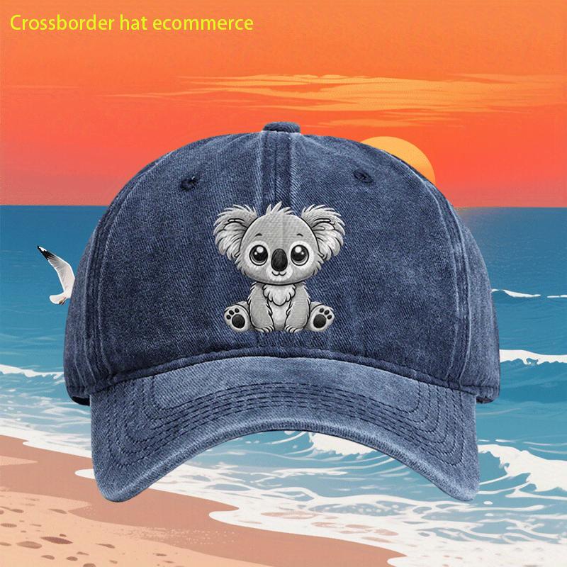 Cute Cartoon Koala Embroidered Washed Baseball Cap Unisex Vintage Polyester Casual Adjustable Dad Hat