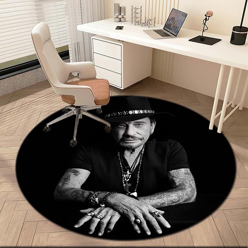 1pc Black and White Retro Johnny Hallyday Round Carpet Painted Printed Circular Carpet, Home Door Mat, Outdoor Travel Protection Carpet