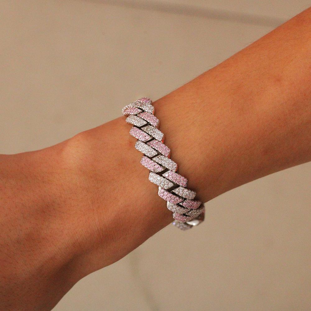 13mm Pink CZ Cuban Link Chain Bracelet for Women Hip Hop Rapper Iced Out Bling Necklace RTS Jewelry Gift