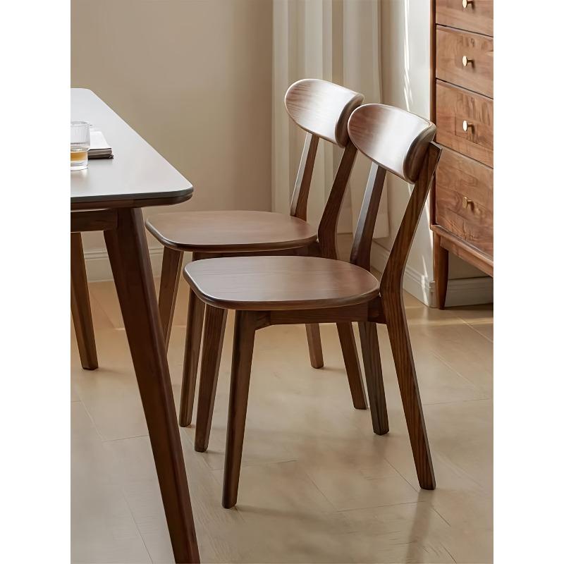 Japanese Solid Wood Dining Chair, Curved Backrest Wide Thick Arc Seat, Natural MCM Comfort Style for Kitchen Dining Room