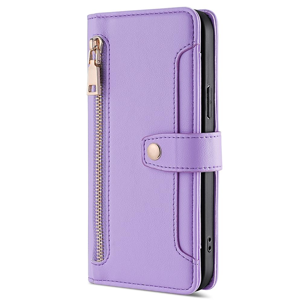 Zipper Pocket Phone Case for Samsung Galaxy S23 Card Slots Stand PU Leather Phone Cover with Straps