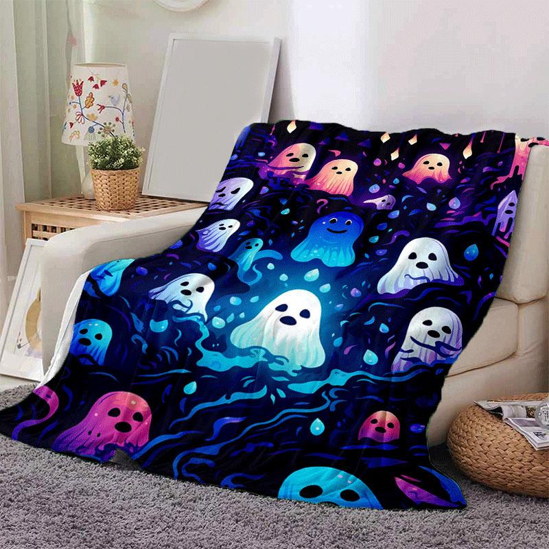 1pc Ghost Printing Lightweight Flannel Blanket, Comfortable and Warm Blanket, for Camping Sofa Bed and Couch Office, Suitable for Gift Blanke