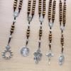 Colier Rozariu cu Lanț din Mărgele de Lemn Împletite cu Cruci Crucifixul Iertării, Medalii, Pandantiv, Creștini, Religios, Cadou Comuniune