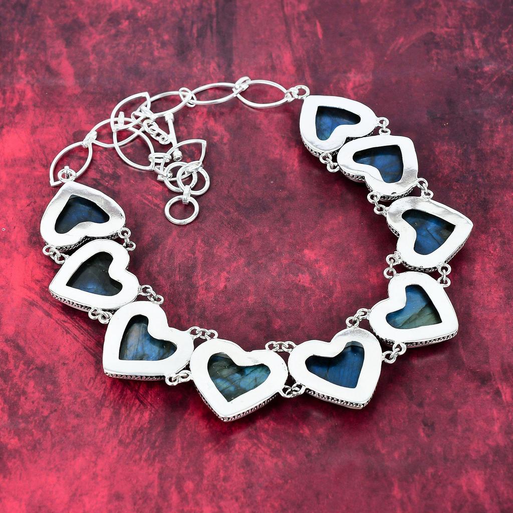Labradorite 925 Solid Sterling Silver Necklace with Adjustable Chain, Handmade Gemstone Jewelry Necklace For Memorial Day
