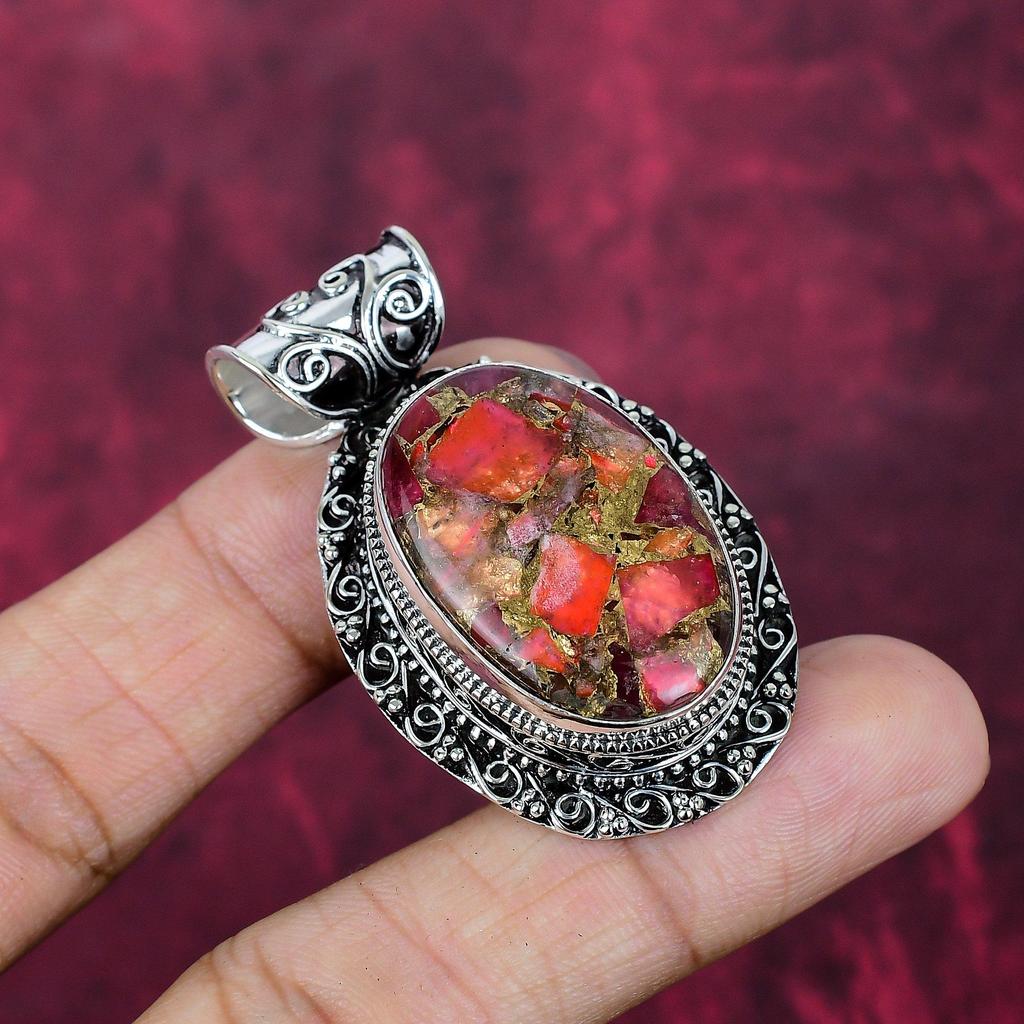Copper Spiny Oyster Handmade Gemstone Pendant, 925 Solid Sterling Silver Pendant Beautiful Jewelry, Love Forever Gift