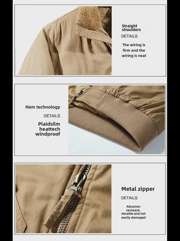 Pánská bunda bomber z prané bavlny - Volný střih, Spuštěné rameno, Silný ležérní pracovní kabát