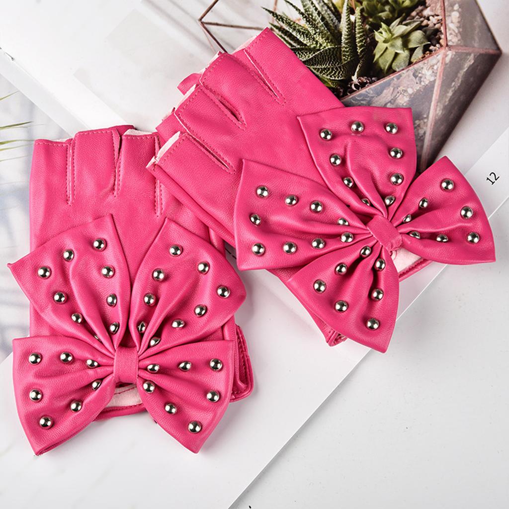 Elegante Damen-Halbfingerhandschuhe mit Nieten und Schleife Punk-Handschuhe für Mode, Formelle Anlässe und Tanzpartys