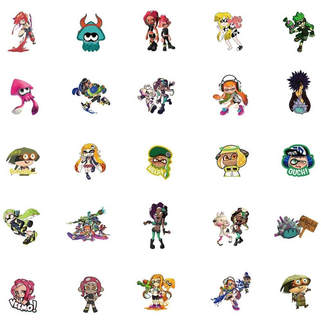 QIXIUKU 50 Blätter für Splatoon, modische Anime für Splatoon, wasserdichte süße Anime-Aufkleber zum Mitnehmen, Smartphone-Aufkleber für Jahrestage und Geburtstage