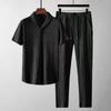 Tuta Estiva Sottile Casual da Uomo, Moda Manica Corta e Pantaloni Lunghi Lusso Set 2 Pezzi