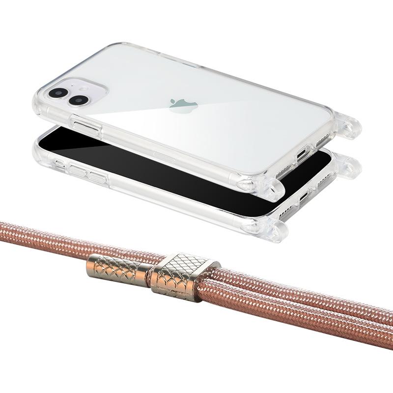 Gjennomsiktig iPhone 12 Pro Max-deksel med integrert snor for crossbody for iPhone 11, 13 Mini. Kompatibel med Apple 14.