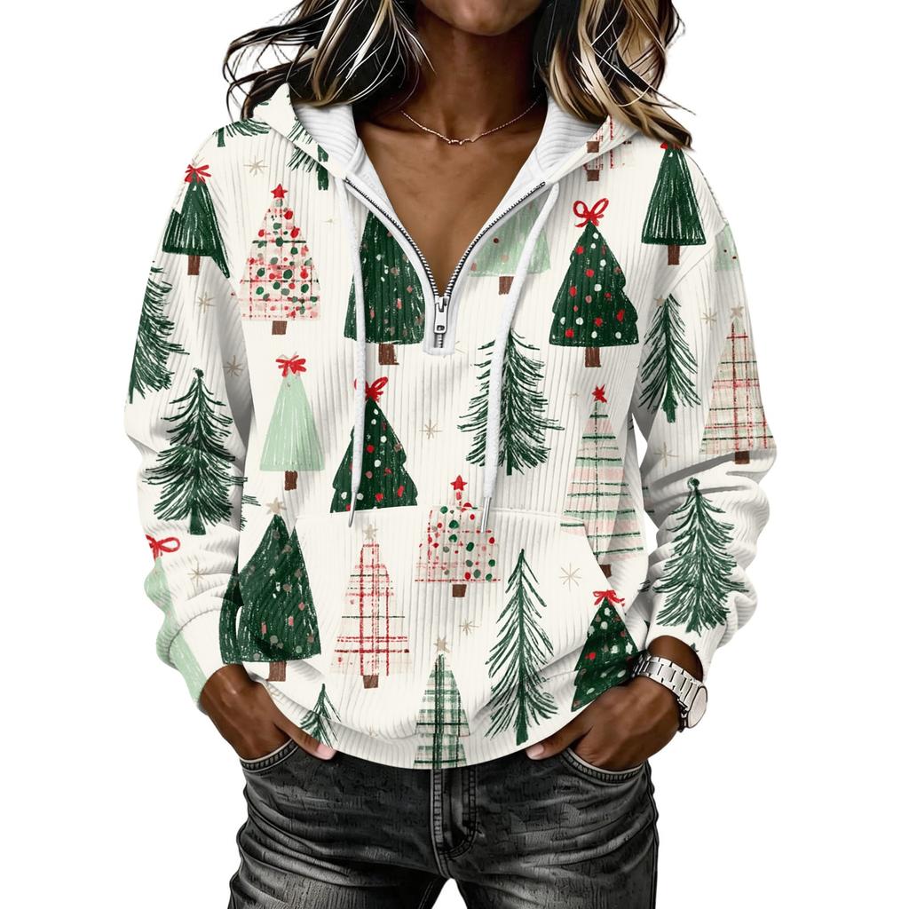 Women's Christmas Print Long Sleeve Hooded Pullover Sweatshirt