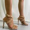 Women 'S Sandals Big Size 43 Cross -Strap Chain Thin High Heels Nude Sexy Brand New Summer Party Shoes