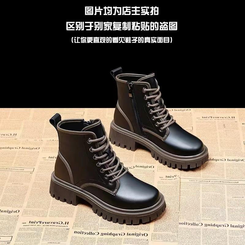 New Chinese Martin Boots Women's British Autumn and Winter Velvet Single Boots Thick-soled Short Boots Super Fire Heightening Short Boots