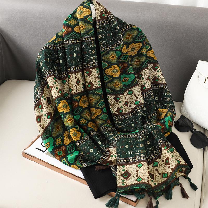 Fashion Luxury Green Ladies Speckle Women Scarf Female Long Shawl Tassel Four Seasons Versatile Floral Muslim Hijab