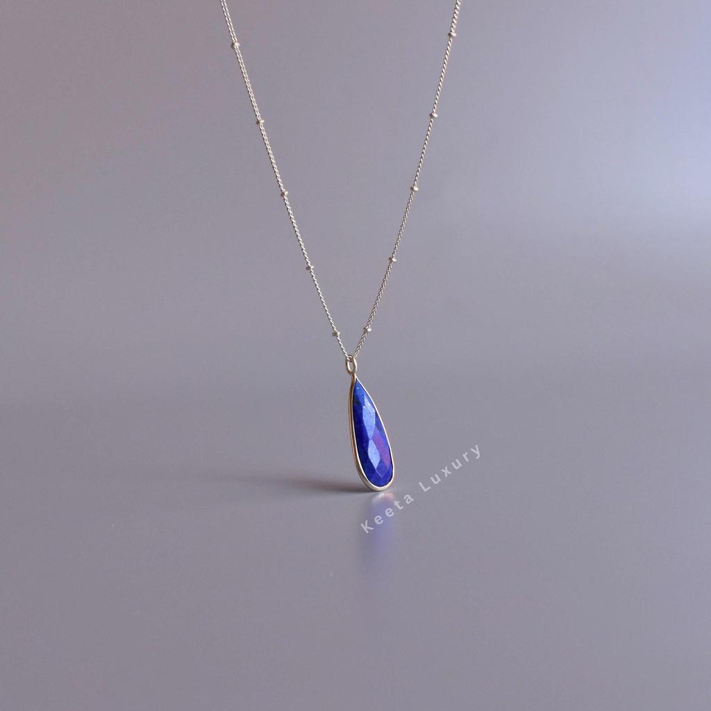 Natural Lapis Lazuli Long Necklace Sterling Silver Feminine Necklace for Women Teardrop Healing Crystal Daily or Occasional Wear Jewelry