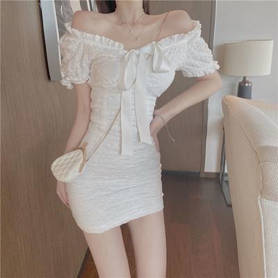 Women Tight-fitting One-shoulder Dress Hip Dress Solid Color Bodycon Summer Skirt Club Wear