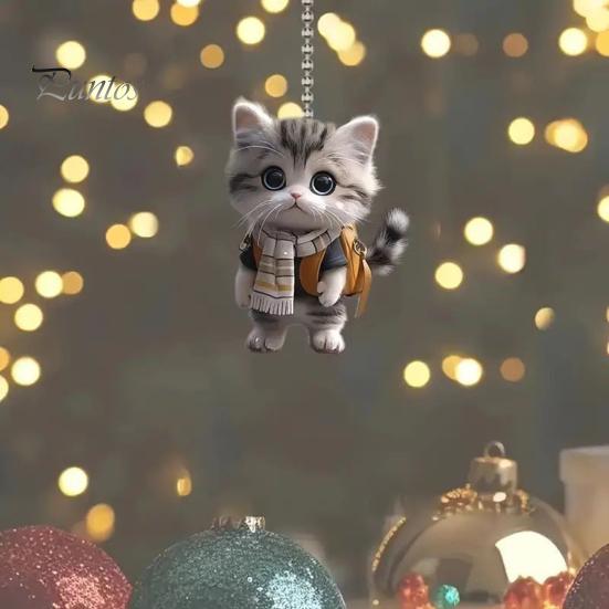 Cat Animal Pendant Hanging Ornament with Lanyard Easy To Hang Realistic Looking Adorable Animal Rearview Mirror Ornament