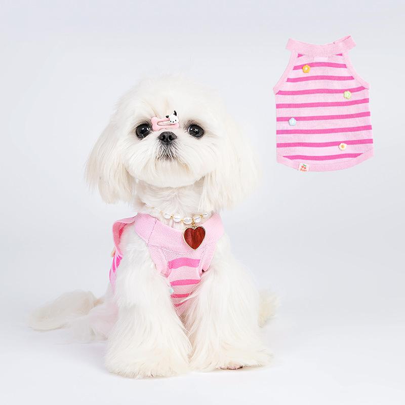 

Летние тонкие жилеты для собак, одежда для домашних животных, кошек, милый розовый полосатый жилет, охлаждающая одежда для щенков и котят, удобный костюм высокого качества