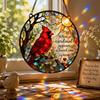 Red Bird Memorial Suncatcher Stained Glass Style Bird On Branch Window Hanging Decor Gift for Loss of Loved One