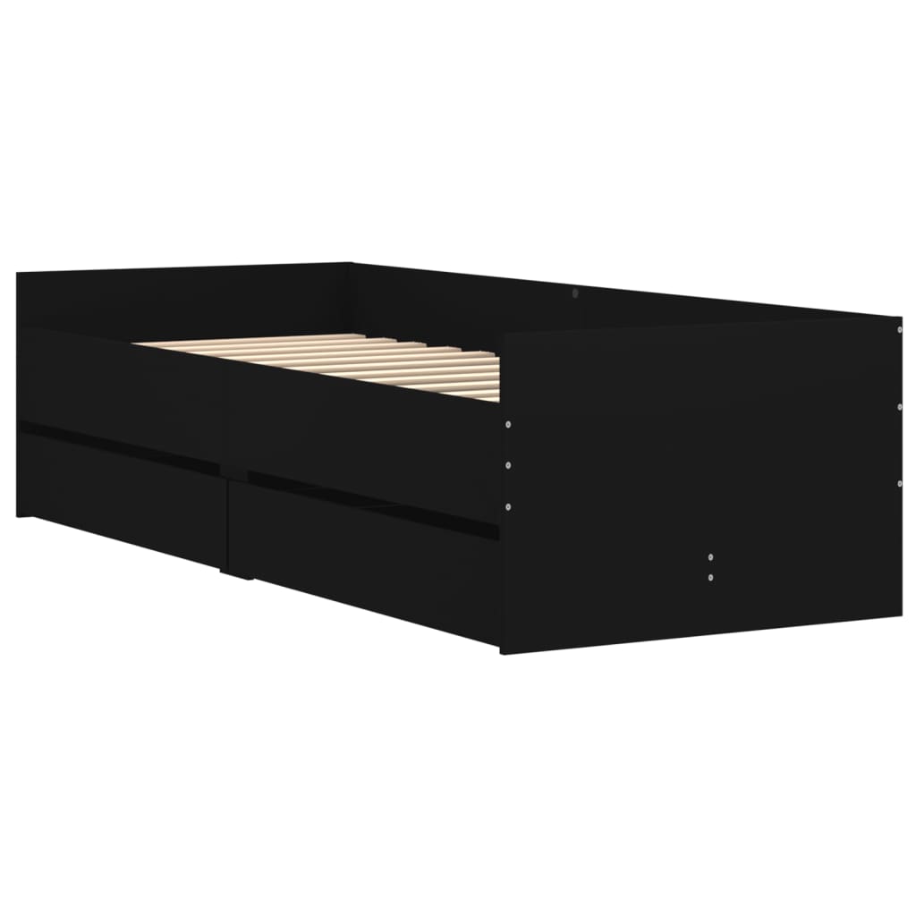 Bed with Drawers Black 75 x 190 cm