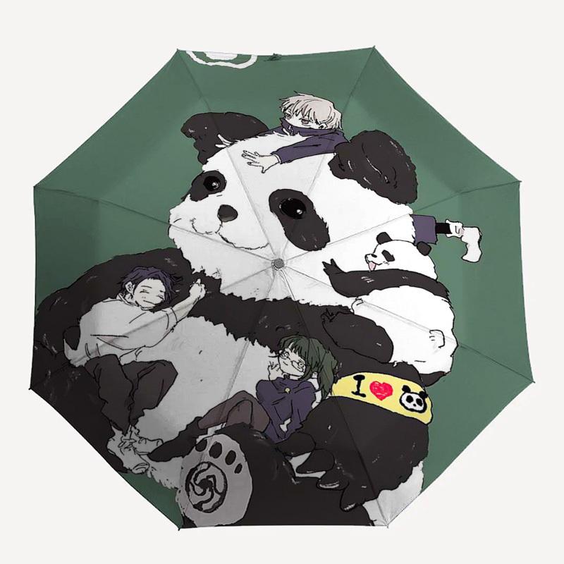 1pc Panda Bear with Anime Characters Automatic Opening/Closing Outdoor Umbrella - Portable 3-Fold Design, 8-Bone Iron Frame Outdoor Umbrella - Pe