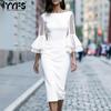 Women's Fashion Summer Spring Solid Color Print 3/4 Sleeves One Shoulder High Waist Casual Dresses