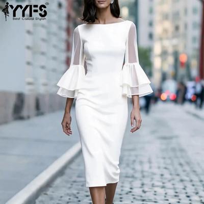 Damenmode Sommer Frühling Einfarbiger Druck 3/4 Ärmel One Shoulder Hoher Bund Freizeitkleider