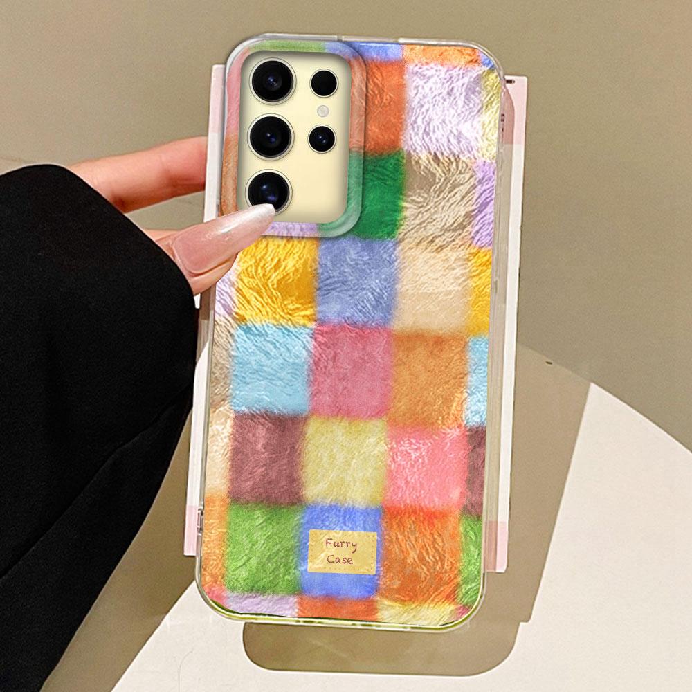 Color Block Match Plaid Women Girls Vortex Texture Phone Case for Samsung Galaxy S25 Edge S24 S23 S22 S21 FE Plus Ultra Cover