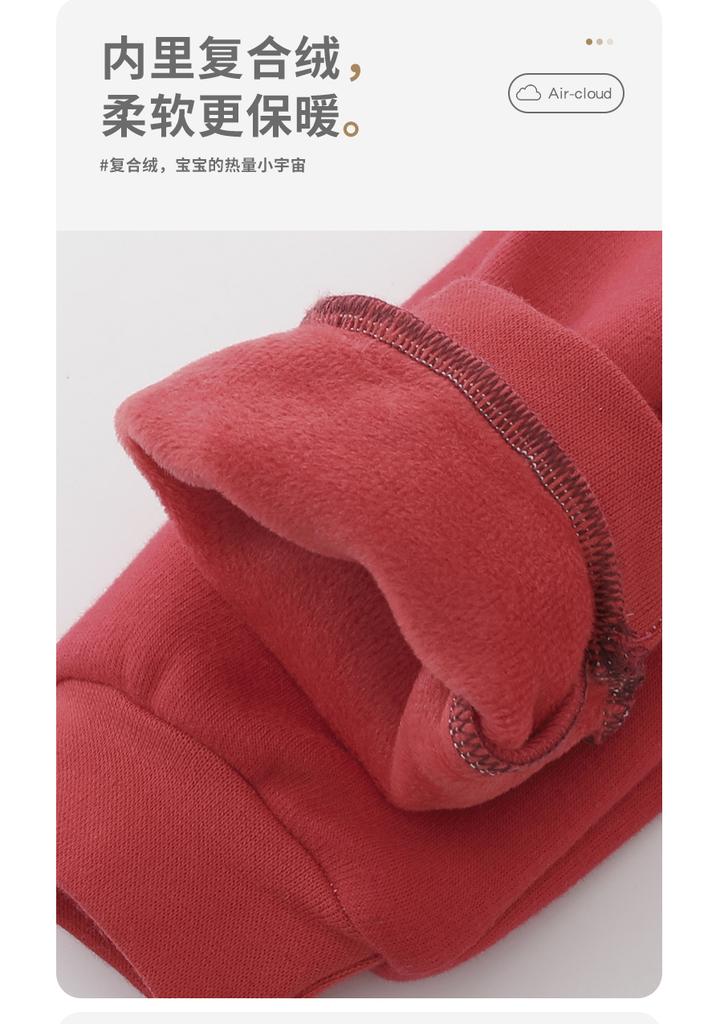 Children's Hoodie Winter New Year Red Baby Clothes with Plush Baby Tops