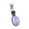 Natural Rainbow Moonstone, Amethyst Gemstone 925 Solid Silver Pendant 1.50" C4B38