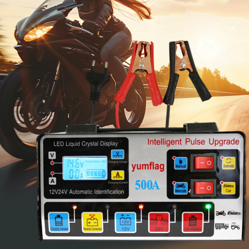 500A Battery High Power Fast Charger 12V/24V Car Battery Charger LCD Display Car and Motorcycle Battery Charging Unit