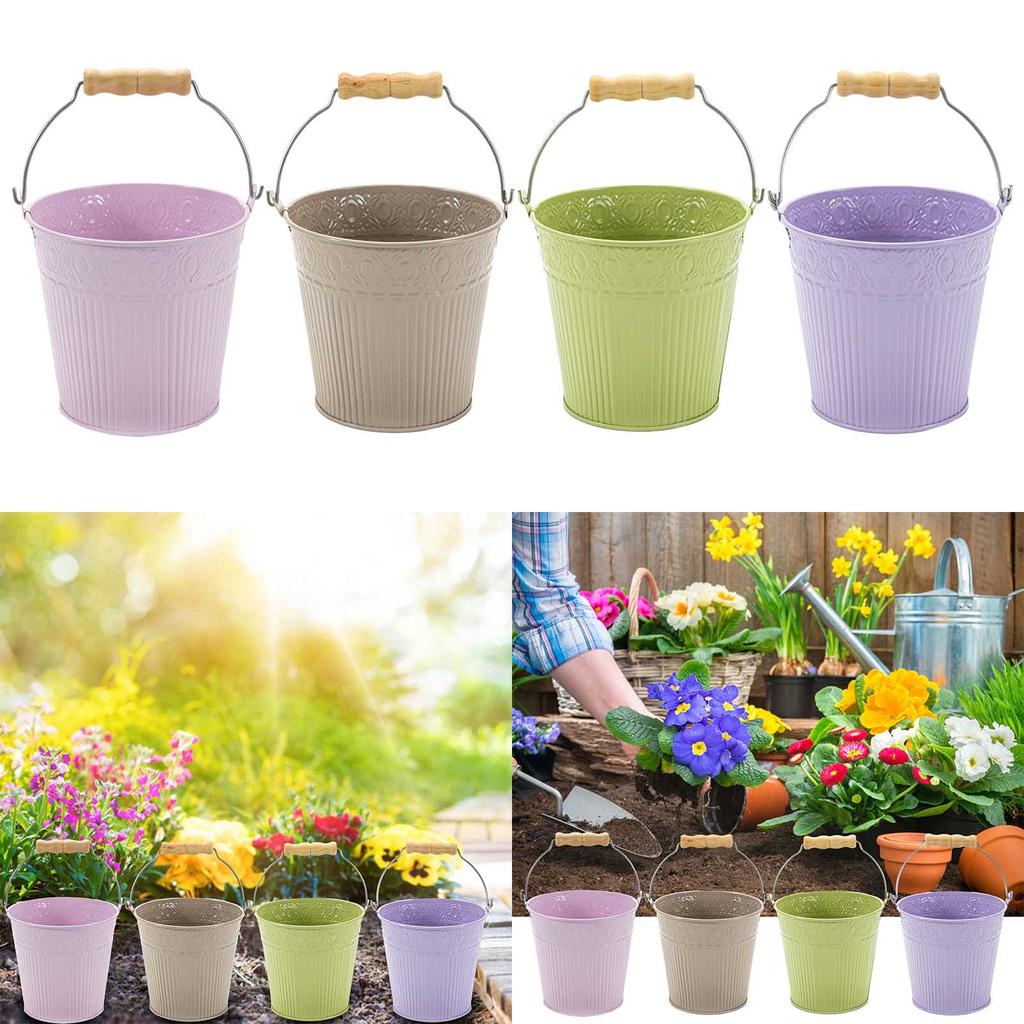 Flower Plant Pots with Handle Iron Potted Hanging Planter Outdoor Flowerpots Basket Bucket Vase Suitable for Food Snacks