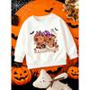 Kids Crewneck Sweatshirt, Halloween Cartoon Pumpkin Capybara & HALLOWEEN Text Print