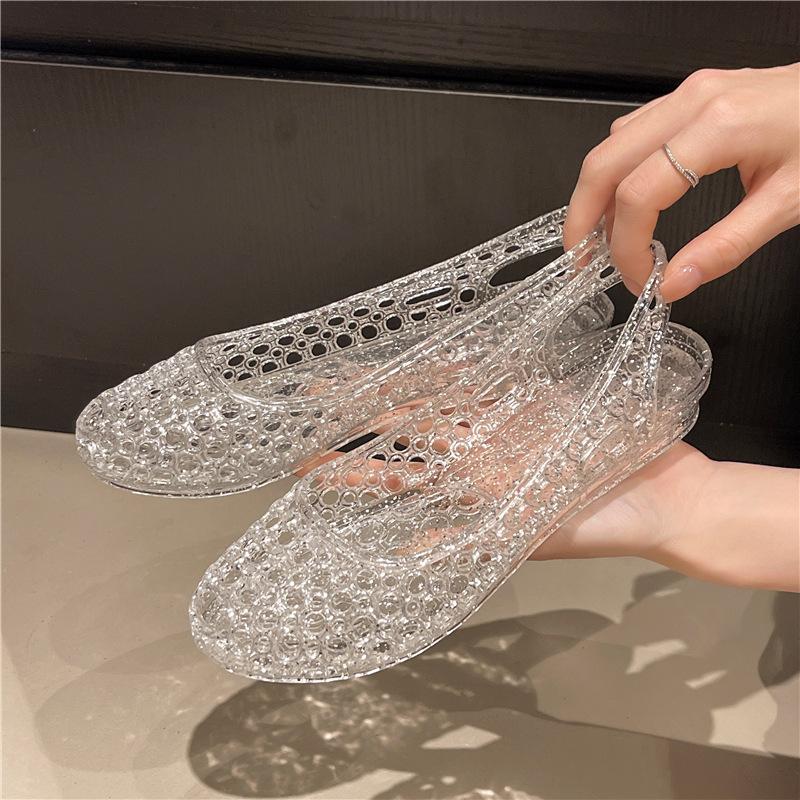 Jelly Women's Summer Hollow Sandals Fashion Outer Wear Bag Head Sandals Women's Flat Bottom Bag Head PVC Sandals
